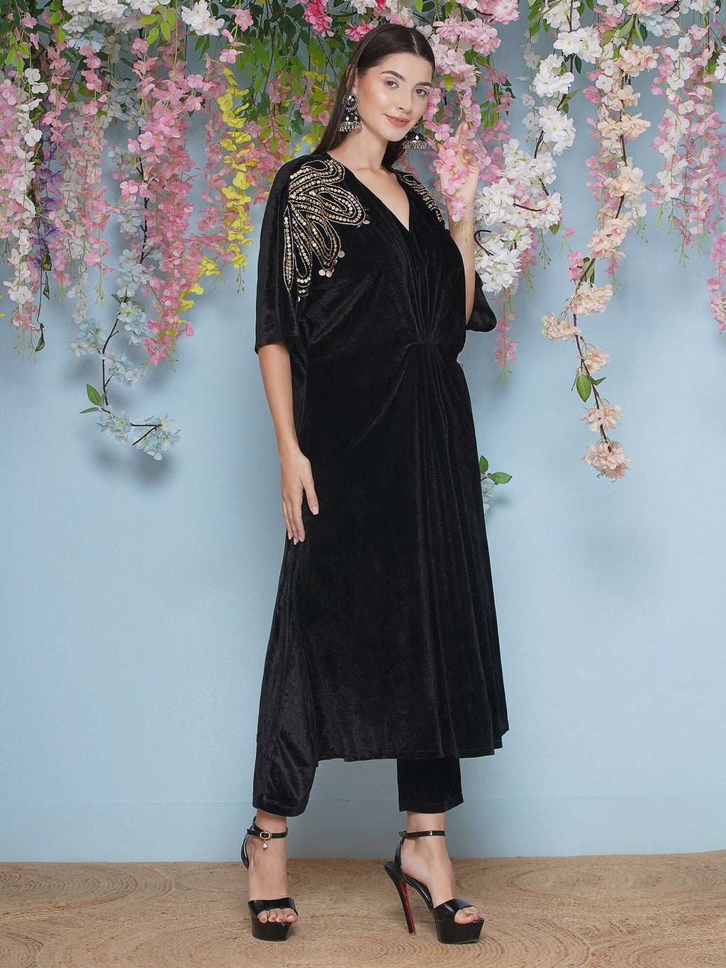 Joban Fashion Black Hand Embellished Velvet Set