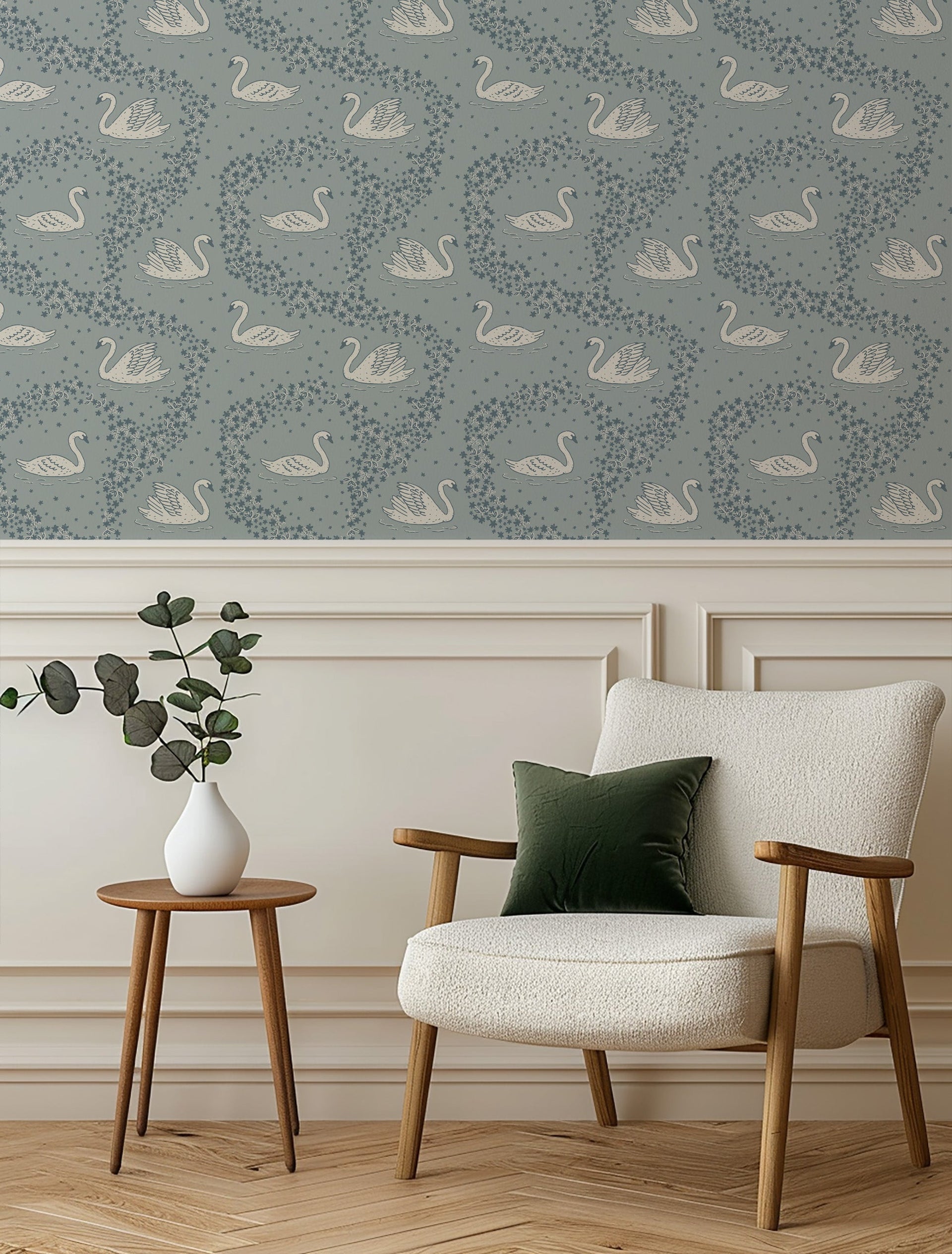 Sav Bohemian Wallpaper in Mauve, Sage-Green & Blue-Grey