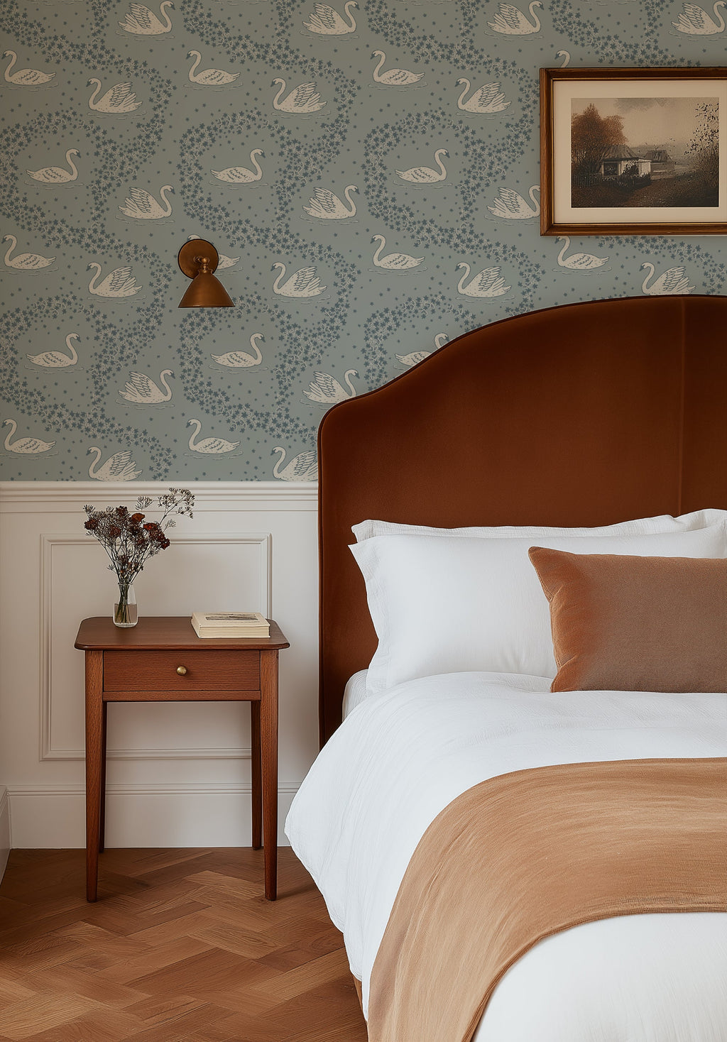 Sav Bohemian Wallpaper in Mauve, Sage-Green & Blue-Grey