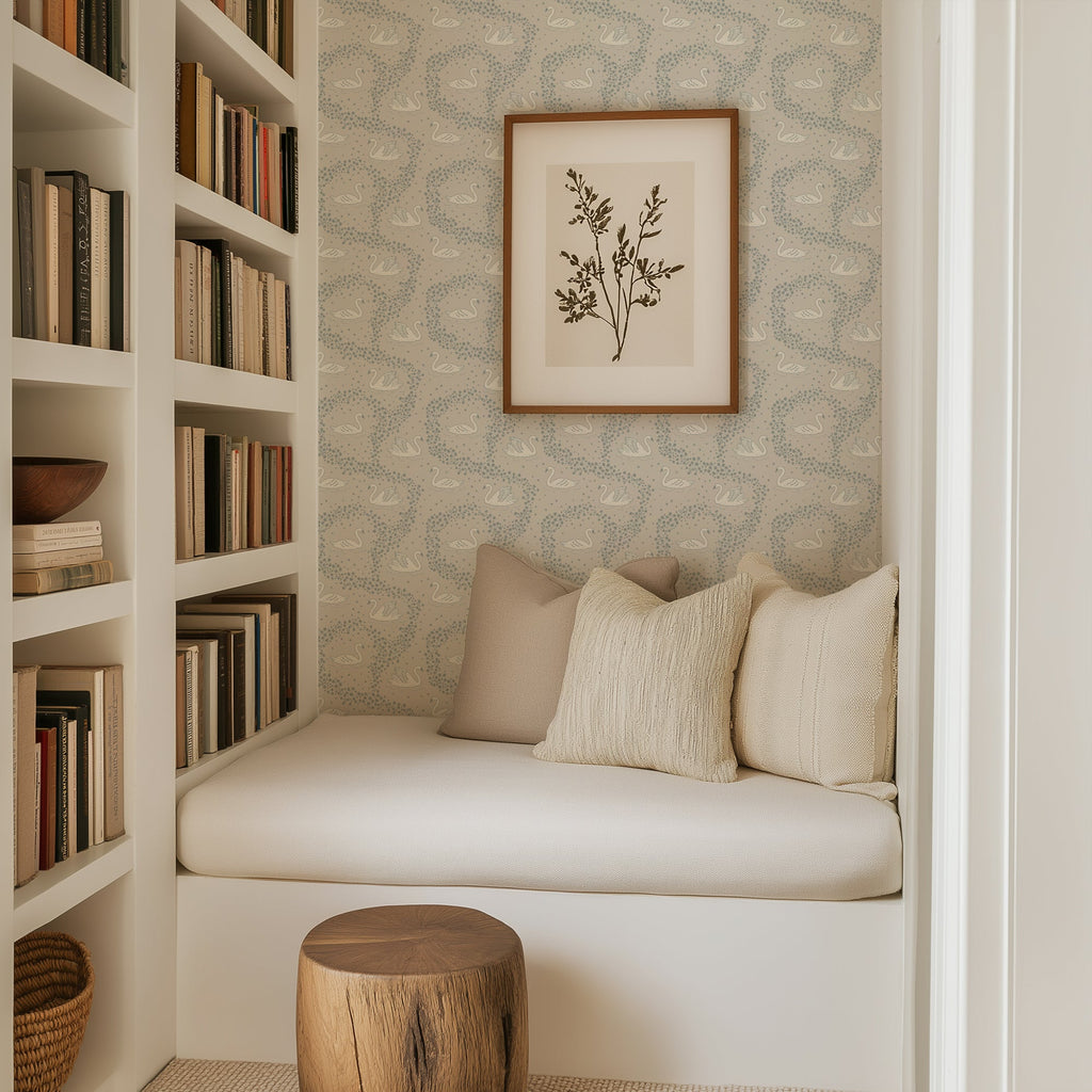 Sav Bohemian Wallpaper in Mauve, Sage-Green & Blue-Grey