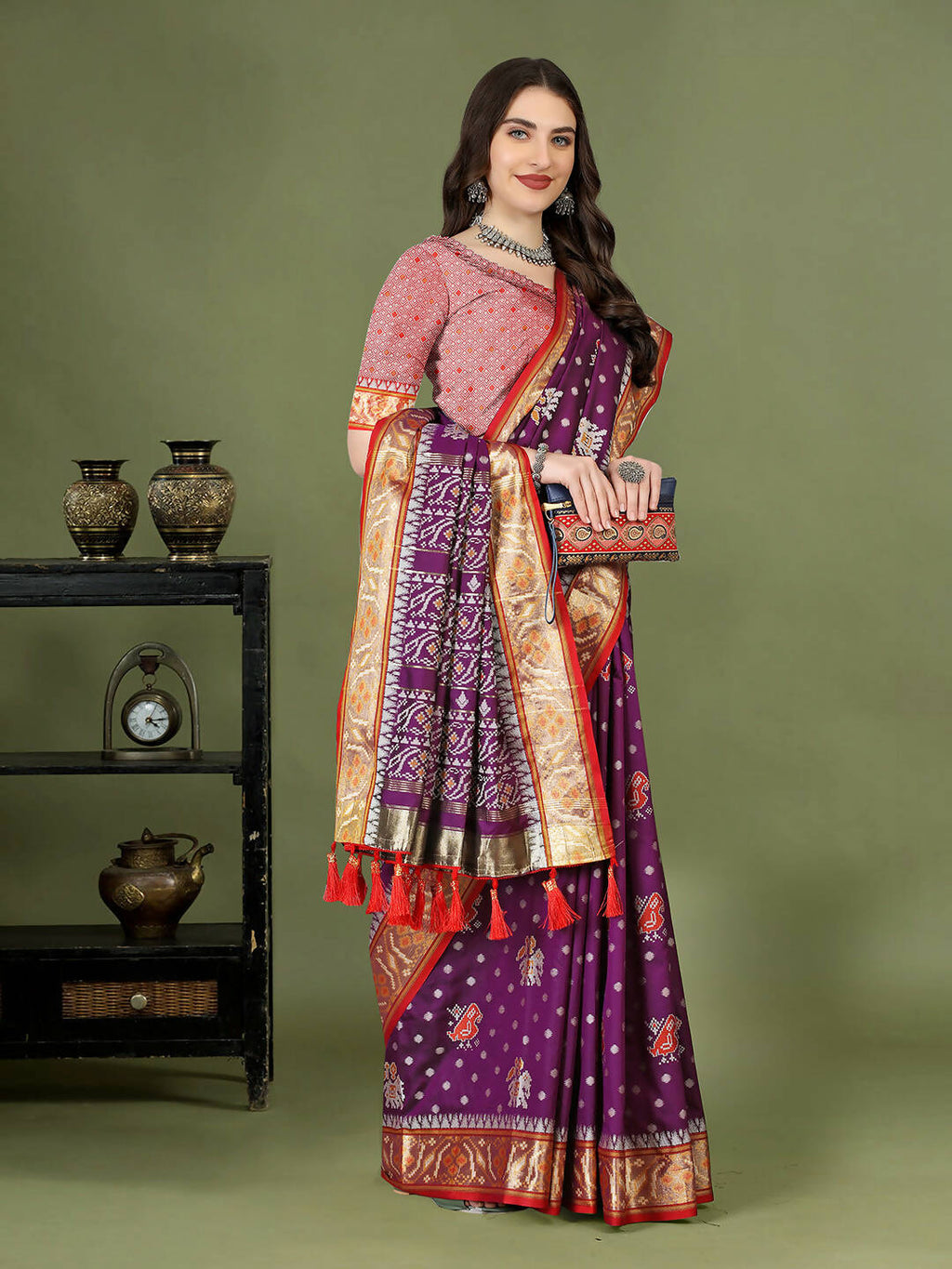 Purple Patola Silk Saree with Zari Meenakari Woven Design