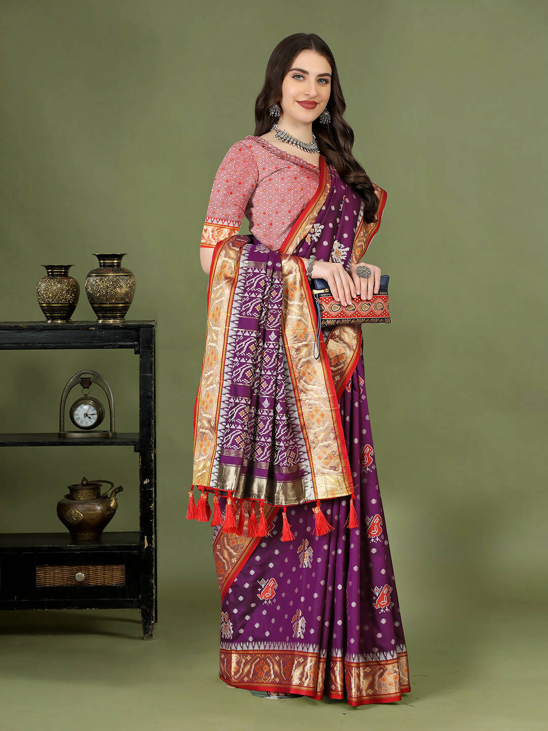 Purple Patola Silk Saree with Zari Meenakari Woven Design