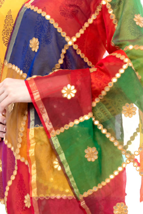 Multi Gota Box Dupatta in Chanderi Fabric with Traditional Work
