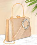 Joban Fashion Luxurious Satin Evening Clutch With Detachable Chain Strap - Golden
