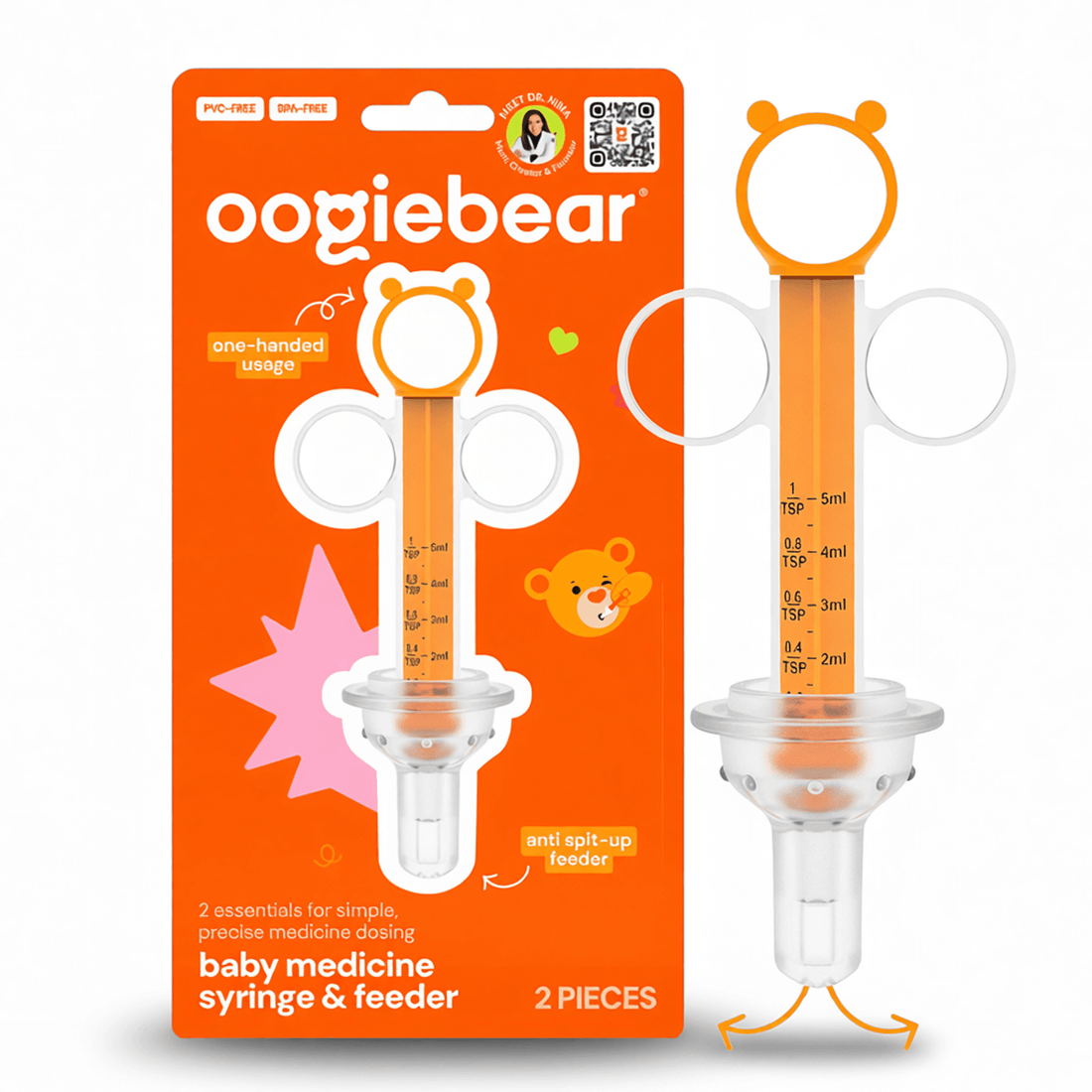 Orange and clear oogiebear baby medicine syringe and anti spit-up feeder set