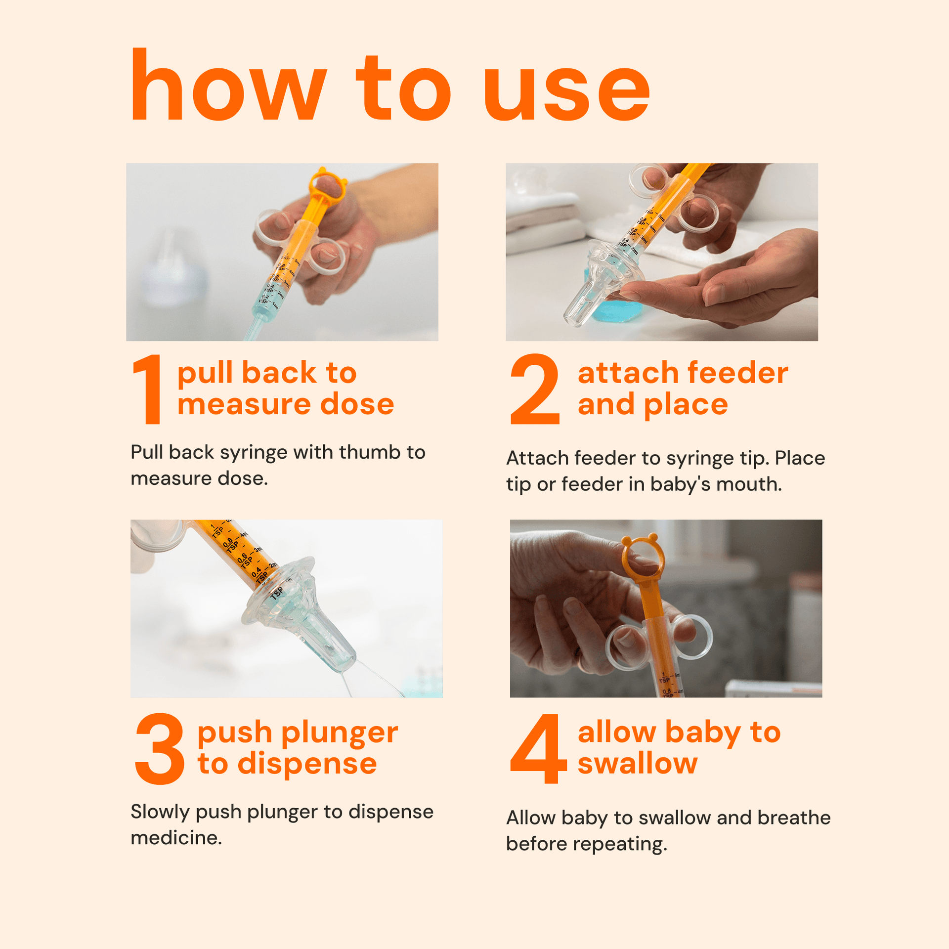 Baby Medicine Syringe and Anti Spit-Up Feeder Set - Orange/Clear