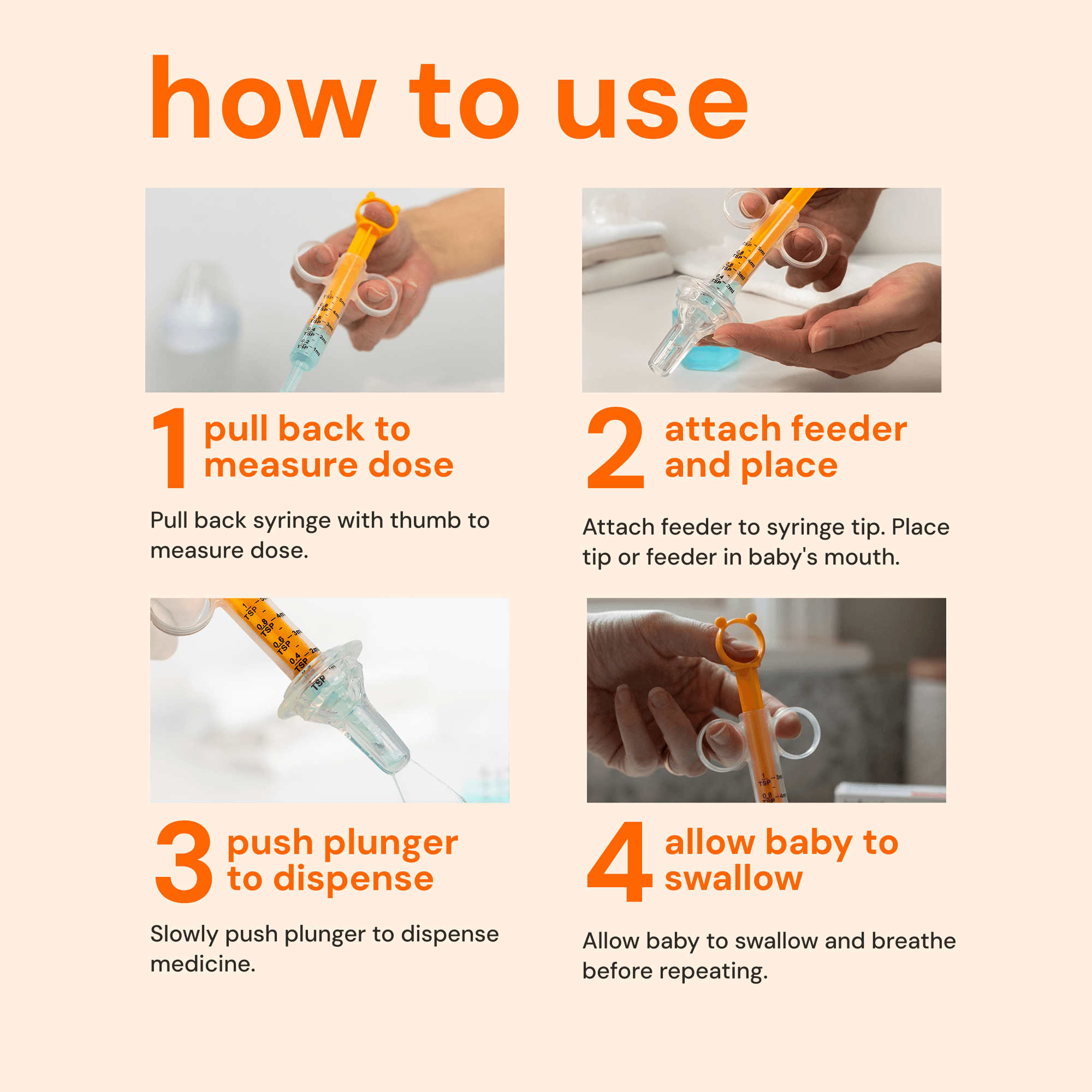 Baby Medicine Syringe and Anti Spit-Up Feeder Set - Orange/Clear