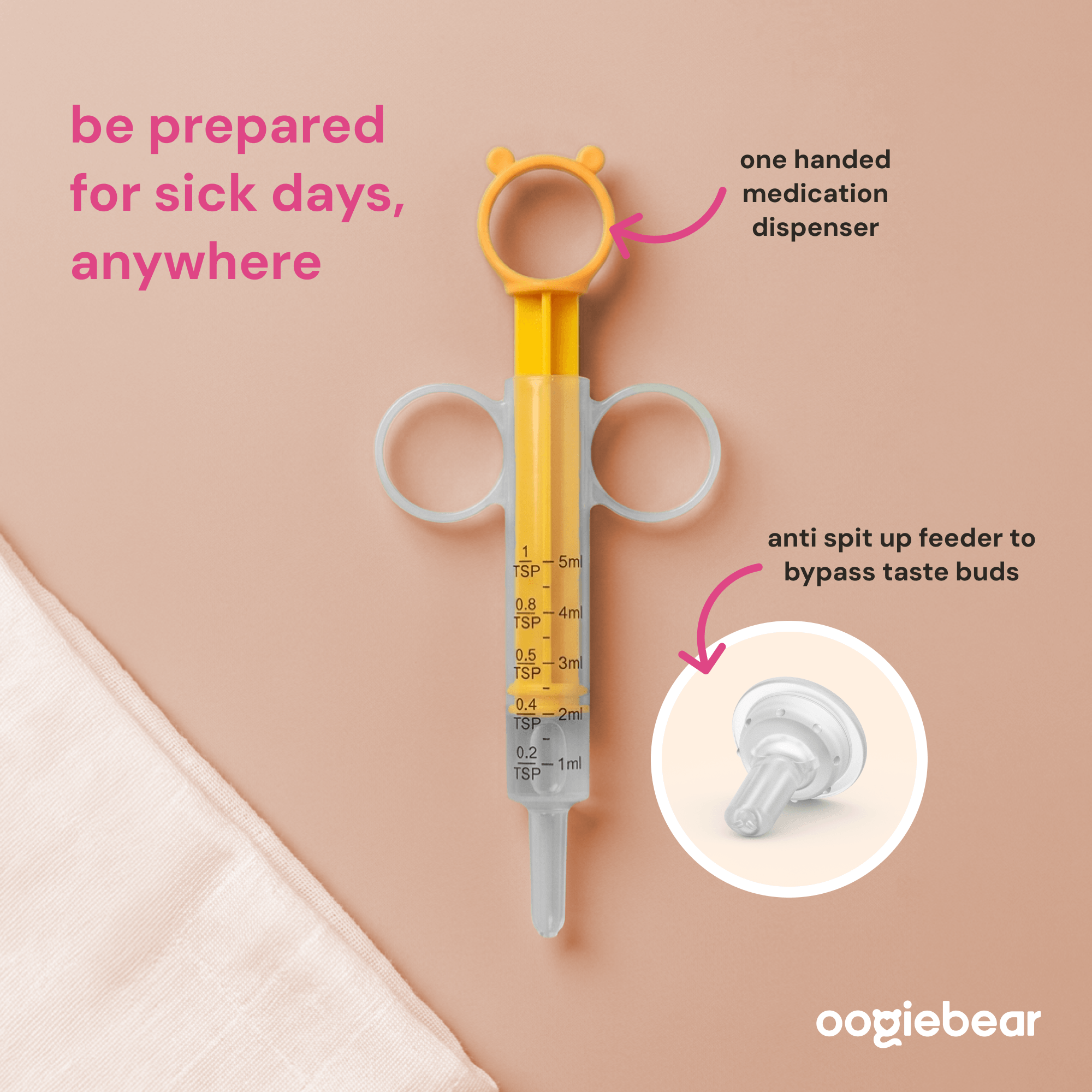 Baby Medicine Syringe and Anti Spit-Up Feeder Set - Orange/Clear