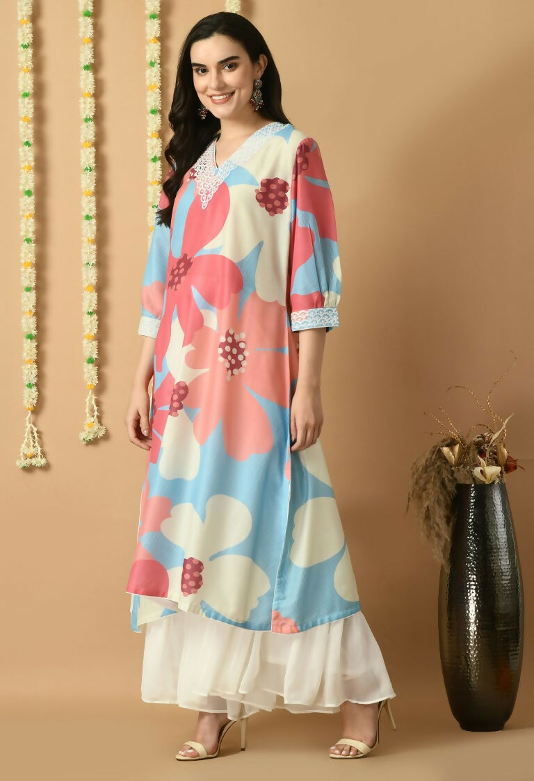 Floral Print Maslin Kurta Set for Women - Bohemian Fusion Style