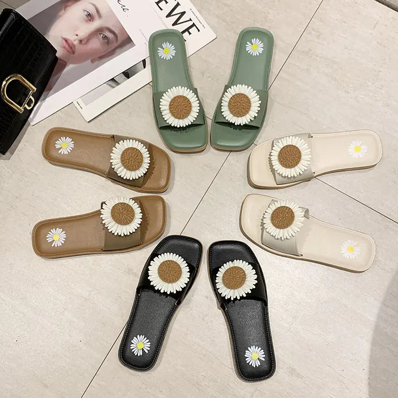 Women's Non-Slip Daisy Slide Sandals Outdoor Beach Summer Flats - Image 4
