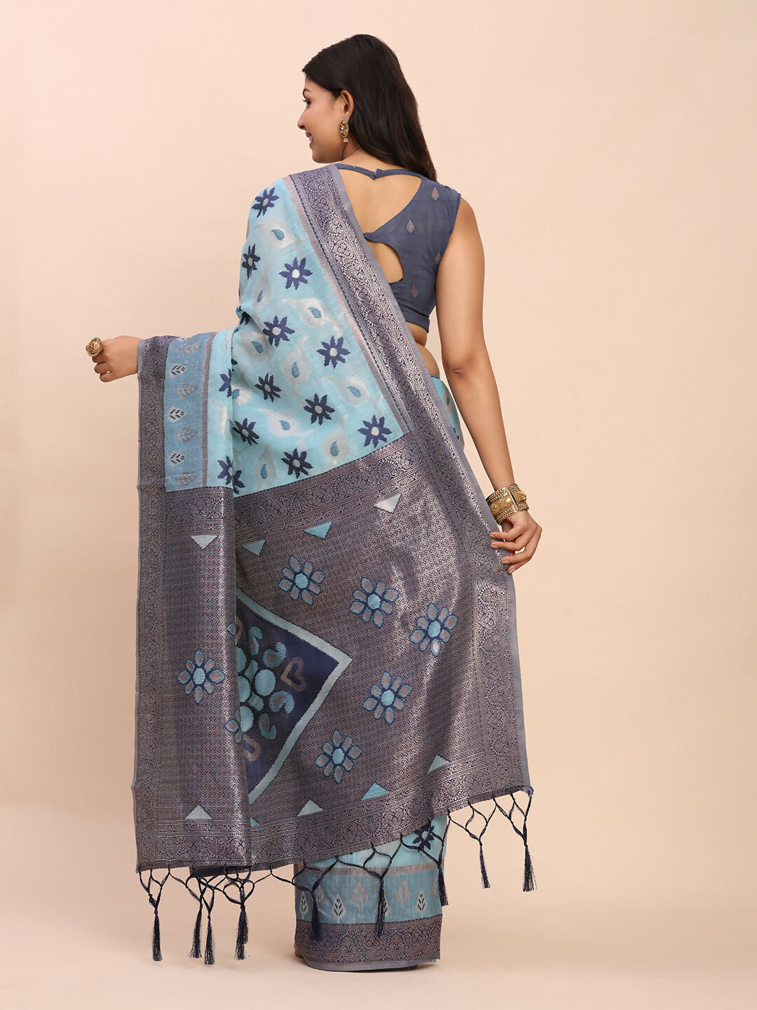 Shree Shyam Fashion Linen Cotton Sky Blue Saree
