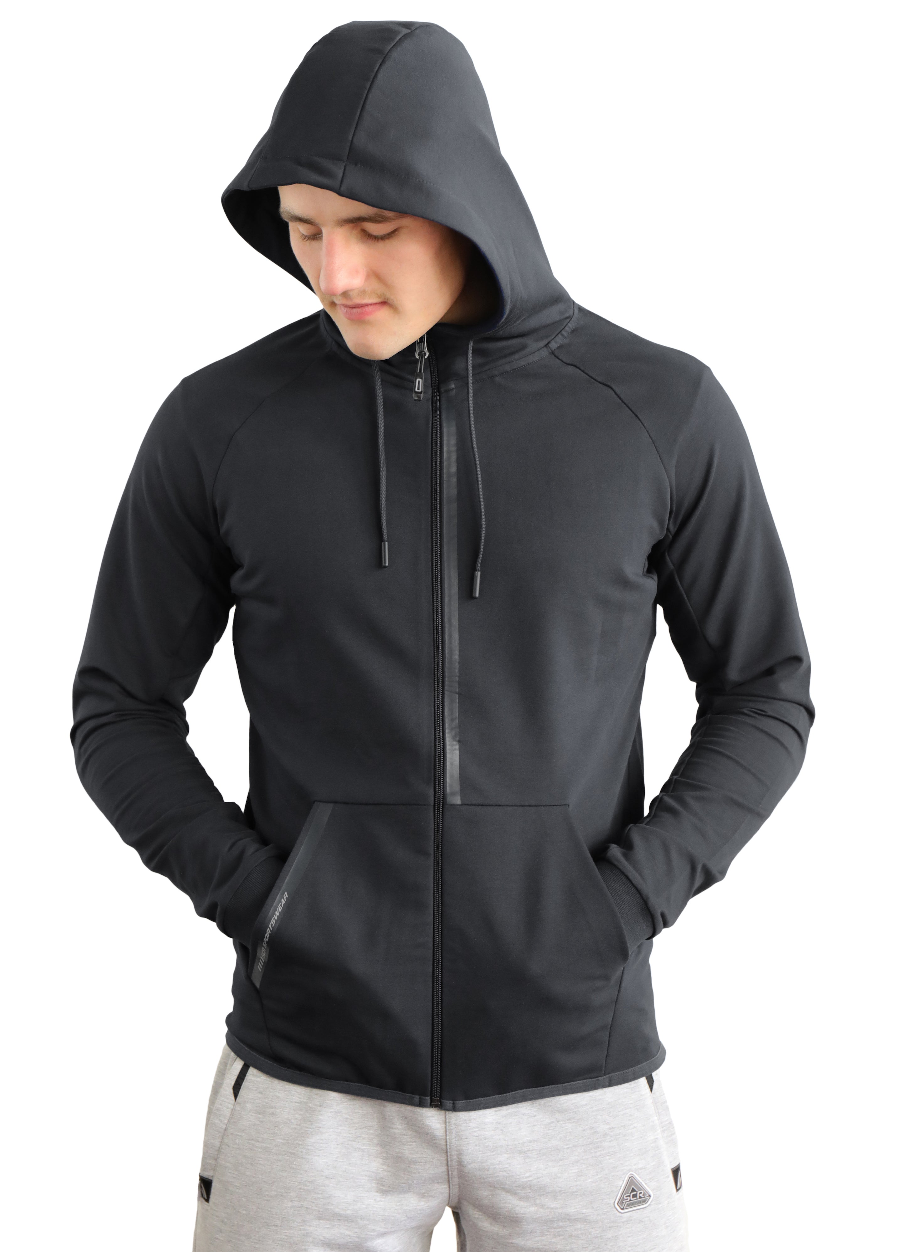 Mens Slim Fit Full-Zip Hooded Sweatshirt in Heather Grey - Image 6