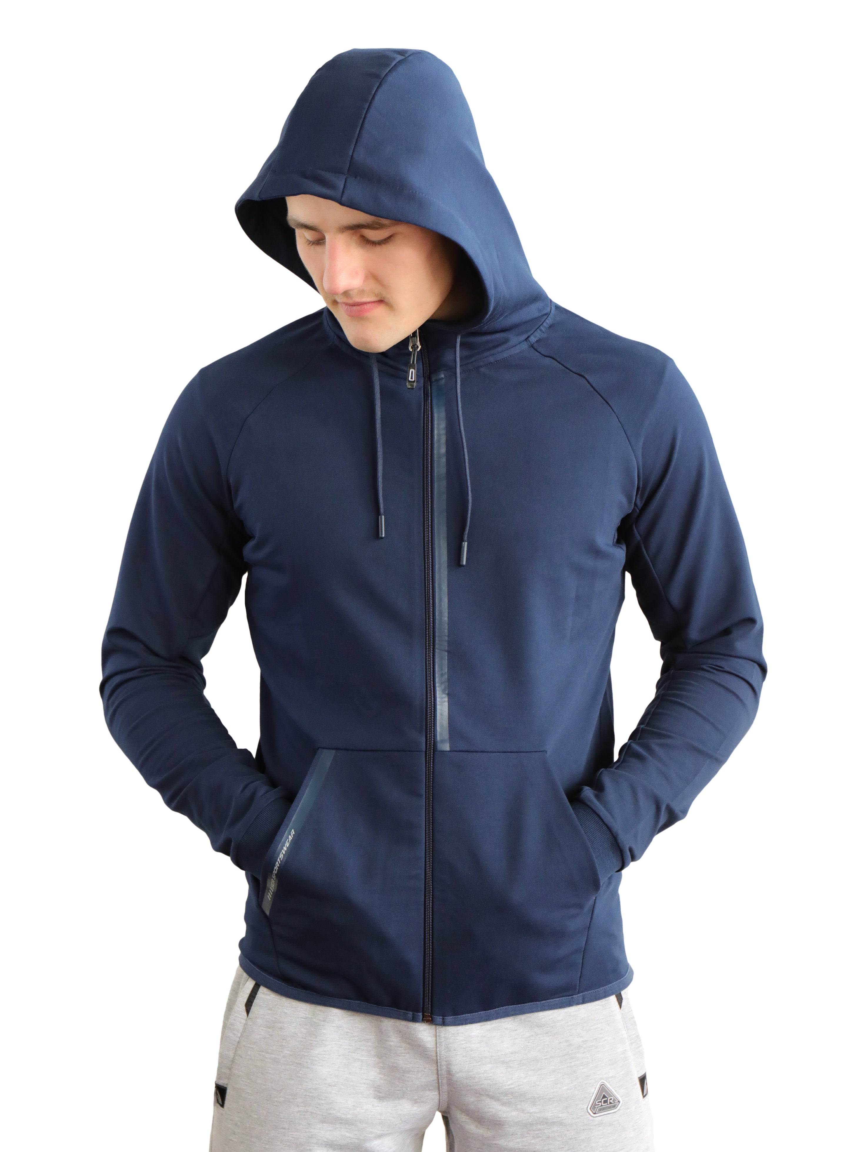 Mens Slim Fit Full-Zip Hooded Sweatshirt in Heather Grey - Image 17