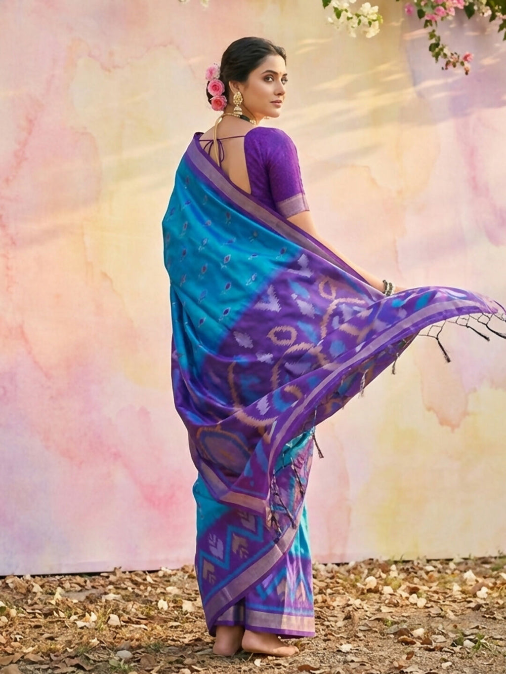 Blue Soft Silk Saree with Matching Silk Blouse Set
