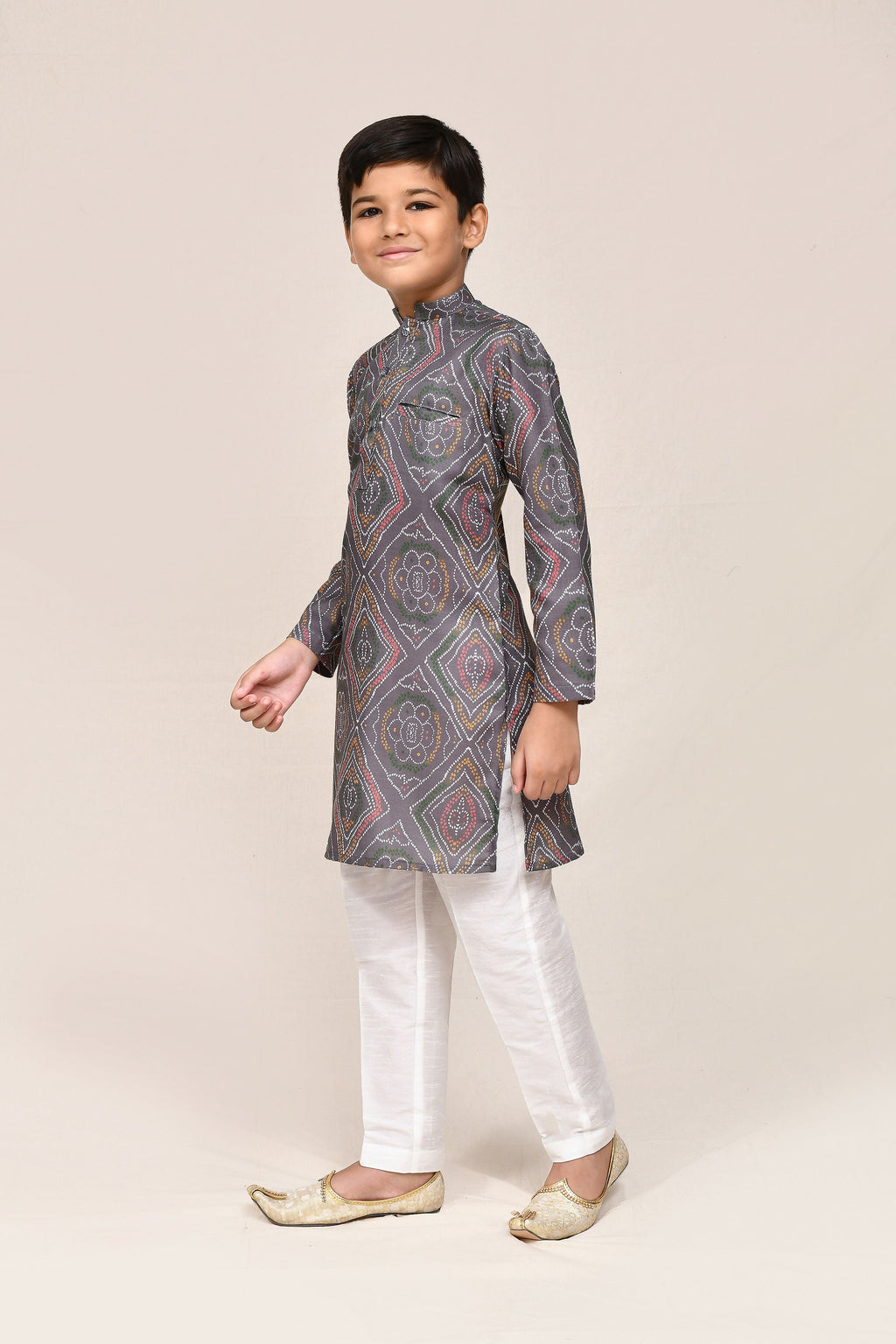 Stylish Grey Linen Cotton Kurta with white straight-fit art silk pants