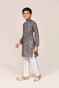 Stylish Grey Linen Cotton Kurta with white straight-fit art silk pants