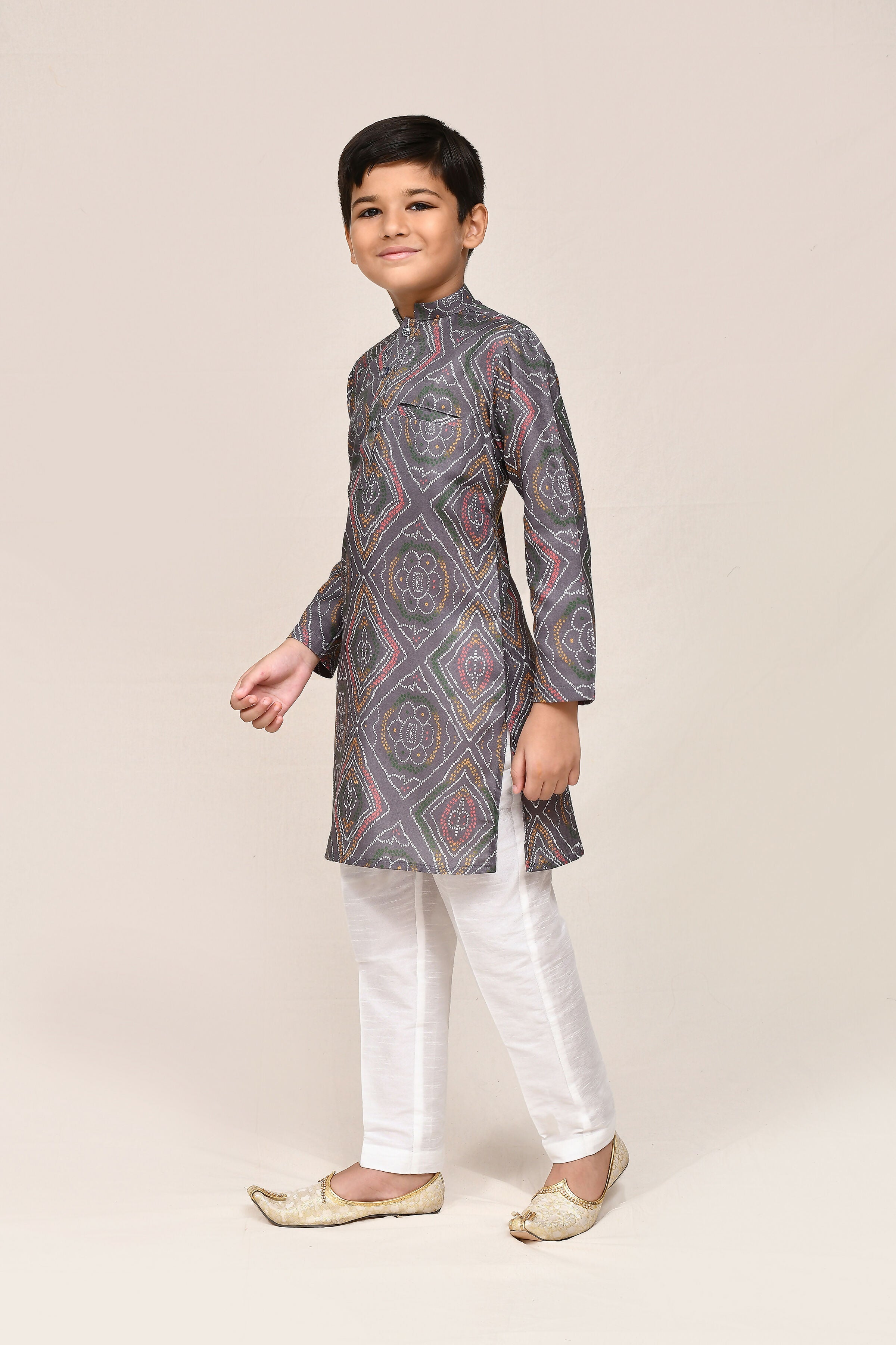 Stylish Grey Linen Cotton Kurta with white straight-fit art silk pants