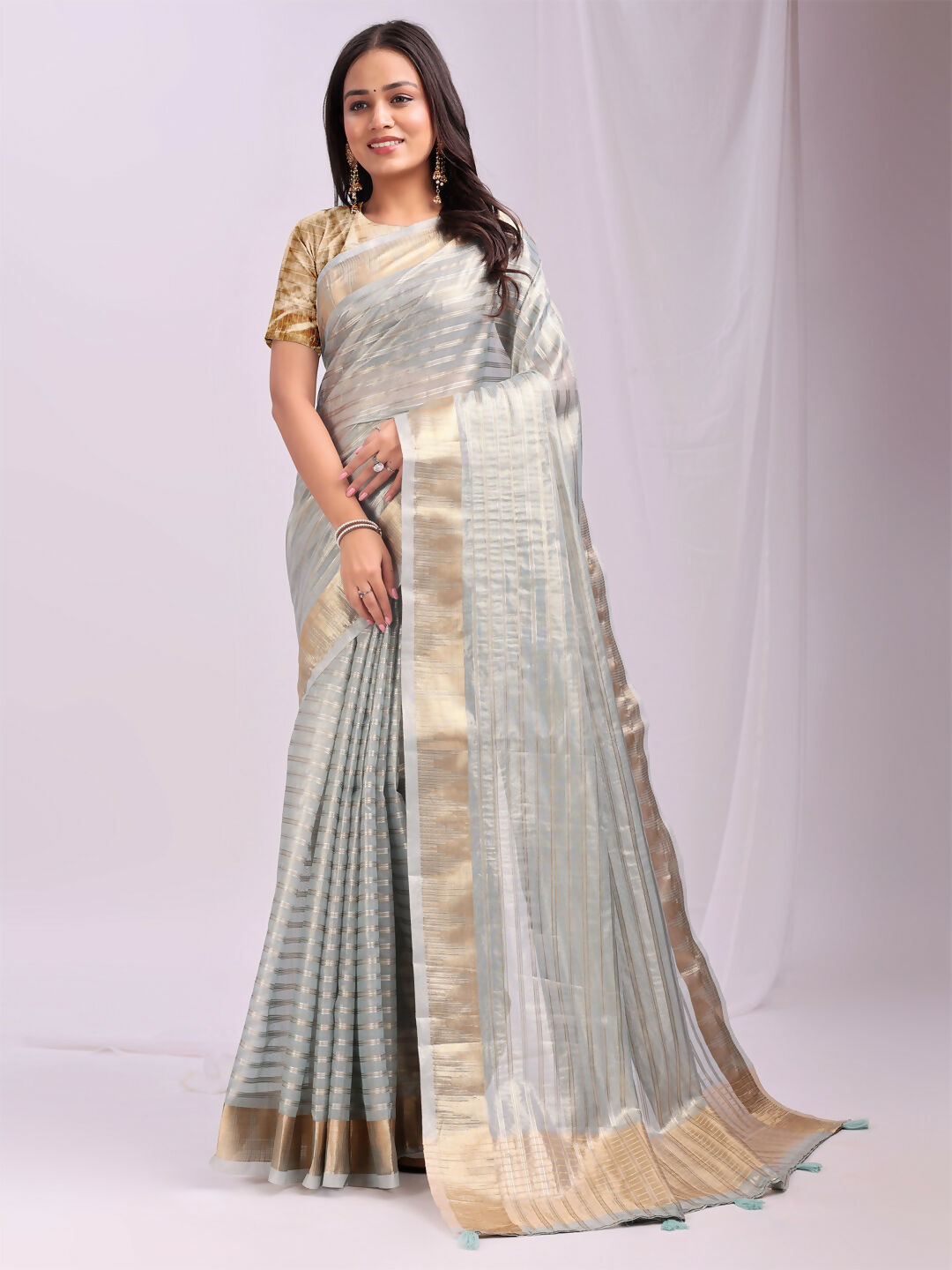 Sky Blue Organza Saree with Matching Blouse
