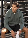 Men's Invincible fleece pullover hoodie in olive green with front pouch pocket and metal zipper detail