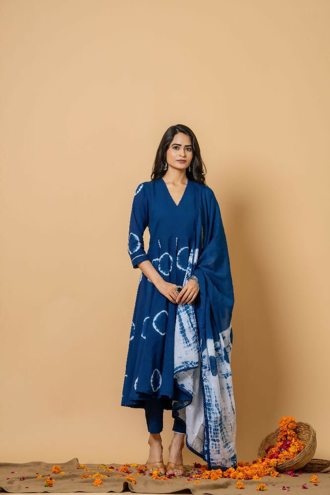 Blue Tie & Dye Cotton Suit Set for Women