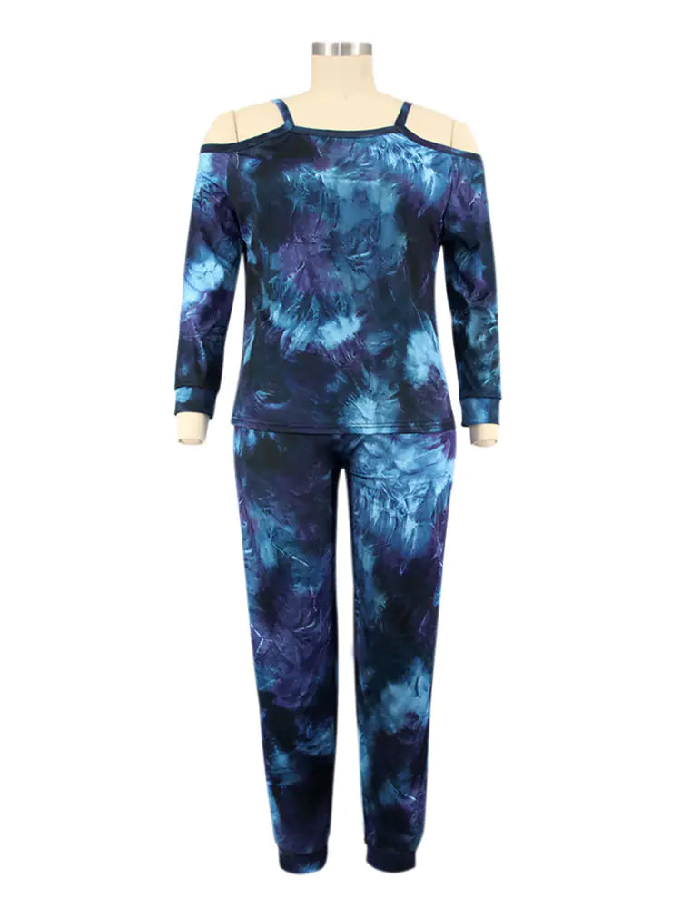 Women's Plus Size Off Shoulder Tie Dye Casual Suit