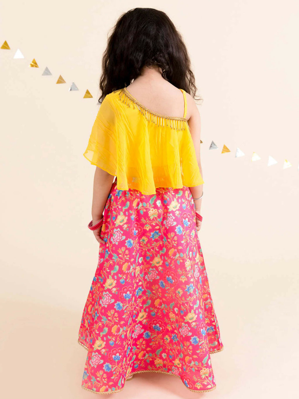 Girl's Yellow Lehenga Choli with Pink Bottoms Traditional Wear