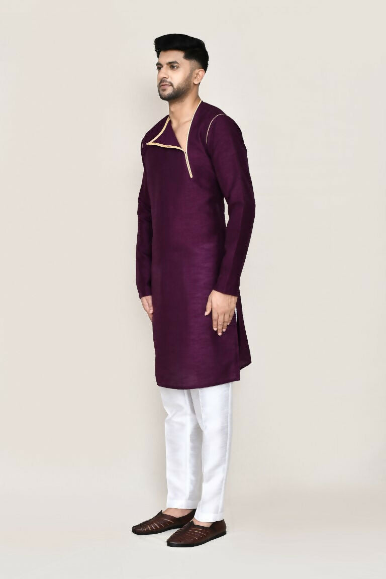 Purple Art Silk Kurta Set with Straight Fit Pants
