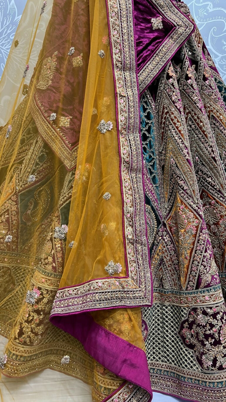 Velvet Wedding Lehenga Choli with Zircon and Sequins