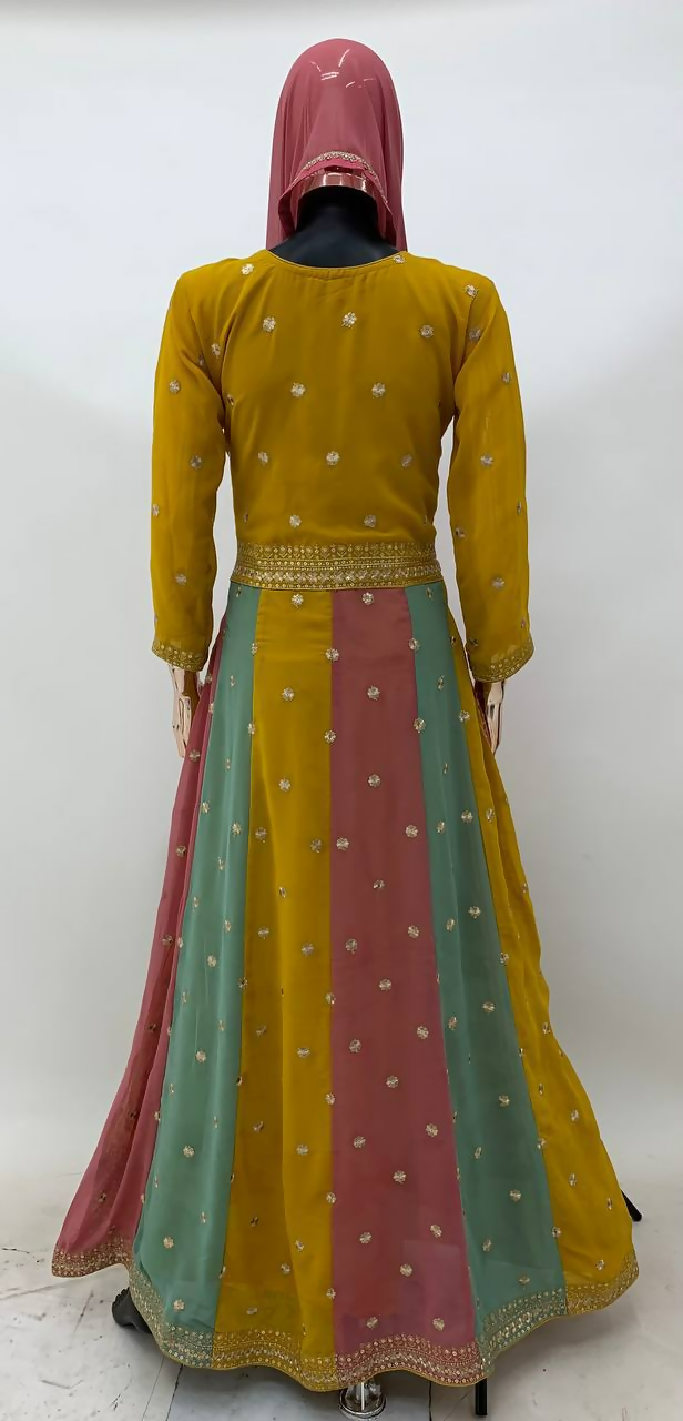 Yellow Faux Georgette Embroidered Sequined Stitched Gown