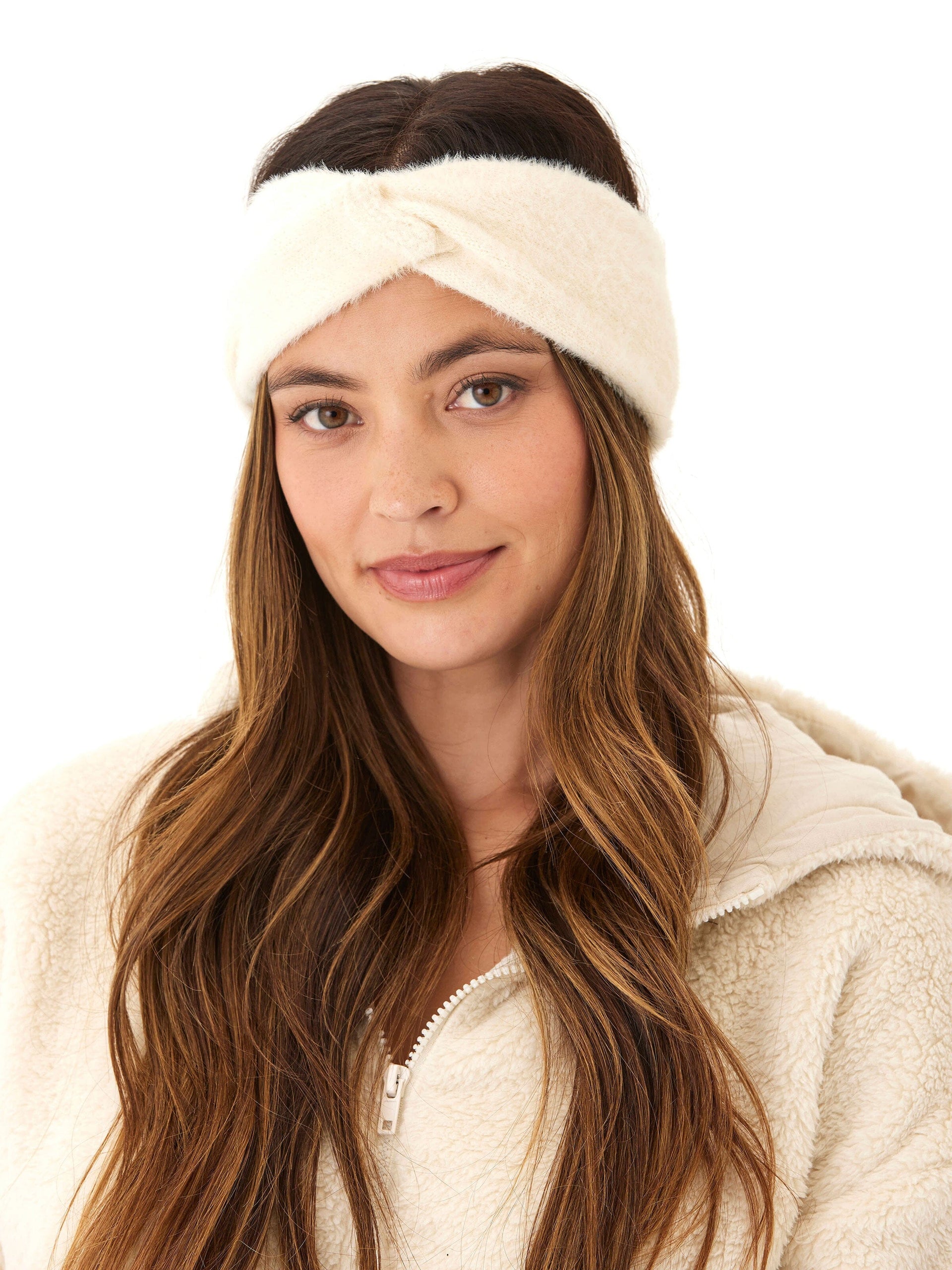 Fuzzy Knit Headband with Twist Detail - Soft Winter Accessory