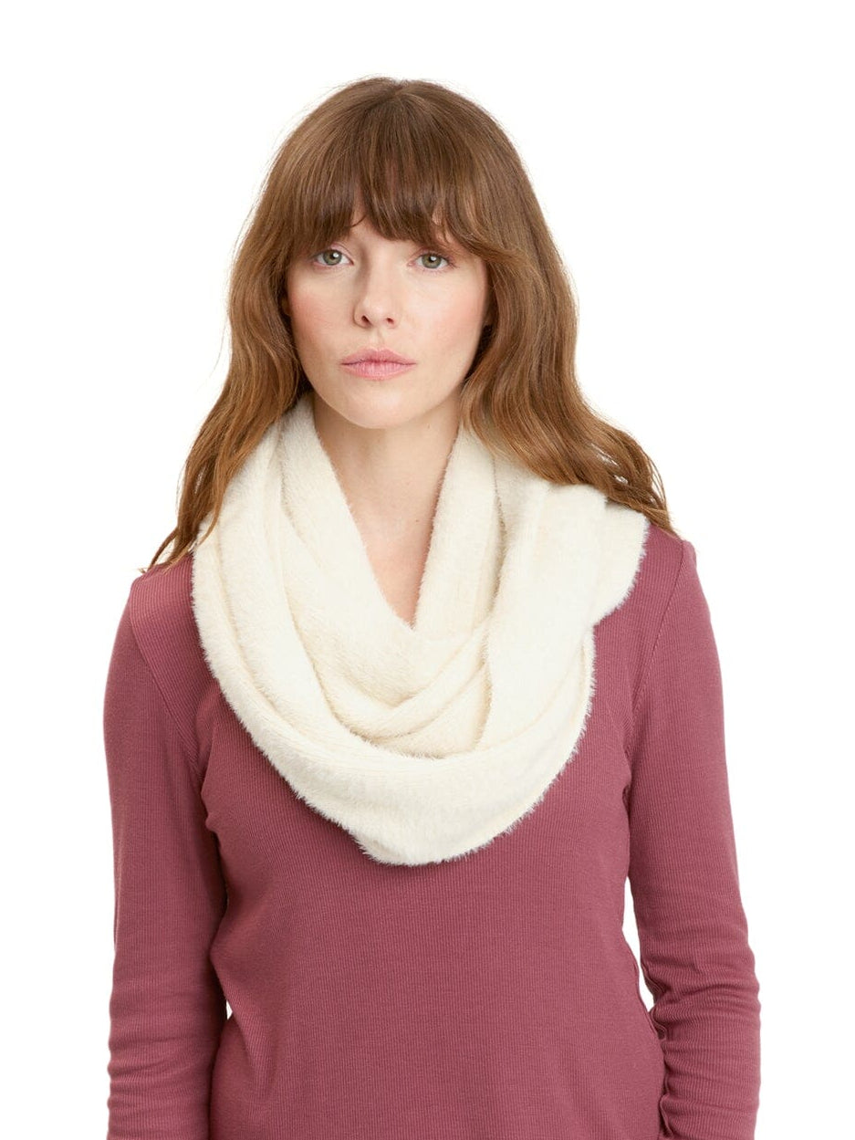 Fuzzy Knit Infinity Scarf in Cream - Soft Minimalist Winter Accessory