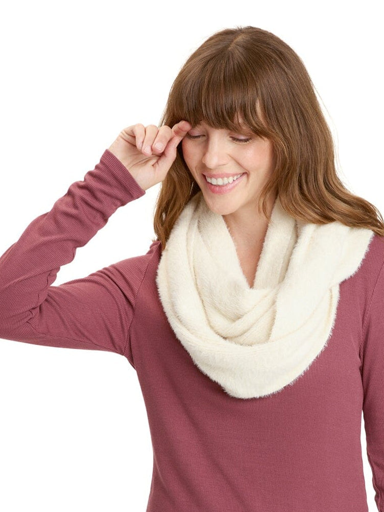 Fuzzy Knit Infinity Scarf in Cream - Soft Minimalist Winter Accessory