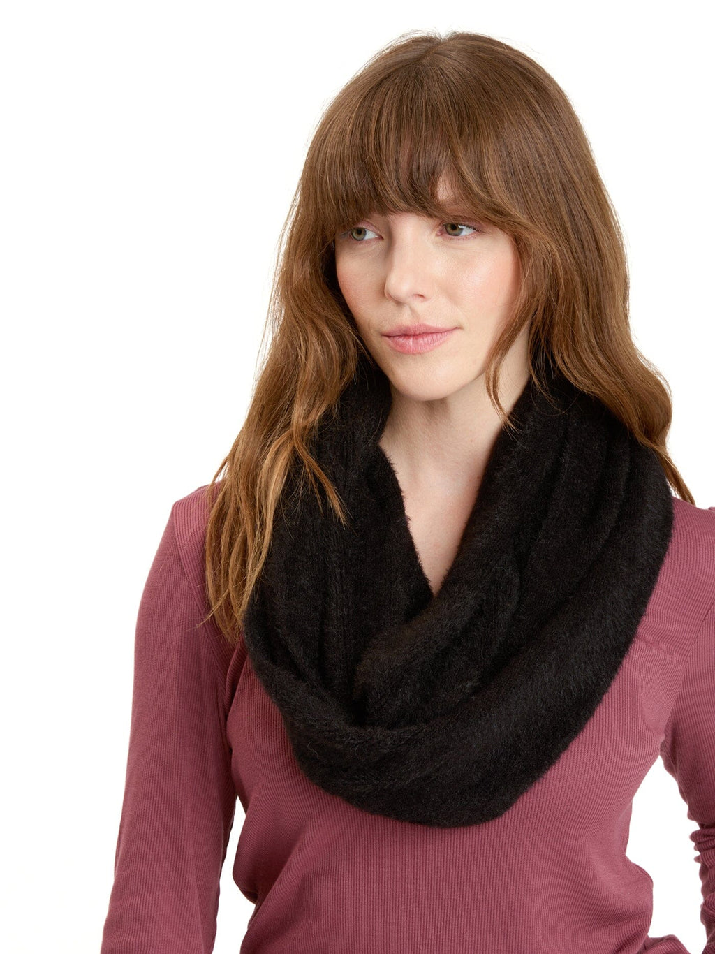 Fuzzy Knit Infinity Scarf in Black - Minimalist Cozy Winter Accessory