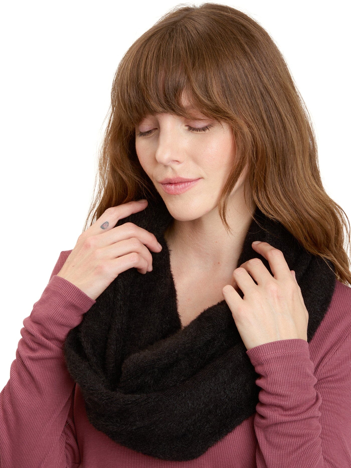 Fuzzy Knit Infinity Scarf in Black - Minimalist Cozy Winter Accessory
