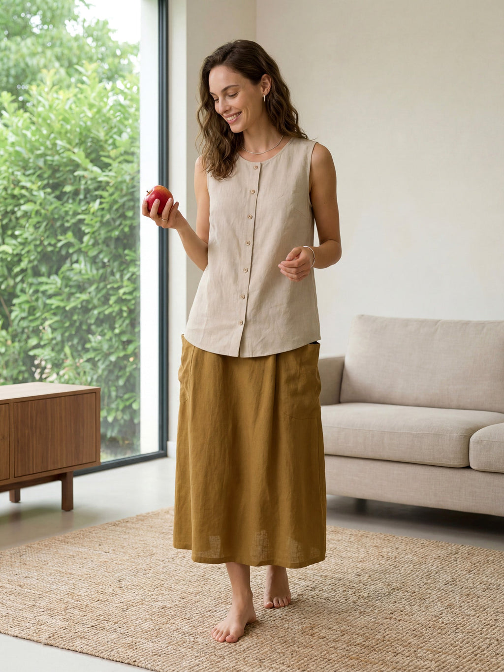 100% Linen Sleeveless Button Down Tank Top for Summer