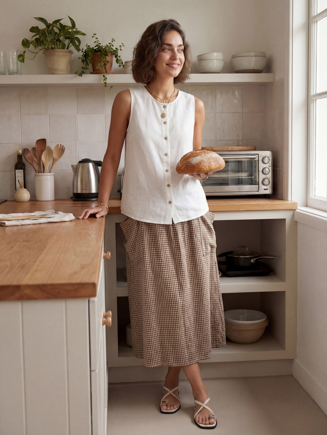100% Linen Sleeveless Button Down Tank Top for Summer