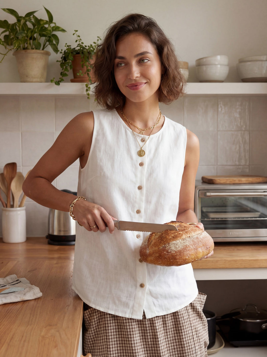 100% Linen Sleeveless Button Down Tank Top for Summer