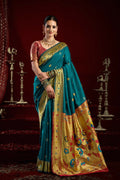 Joban Fashion Teal Paithani Silk Blend Butti Saree