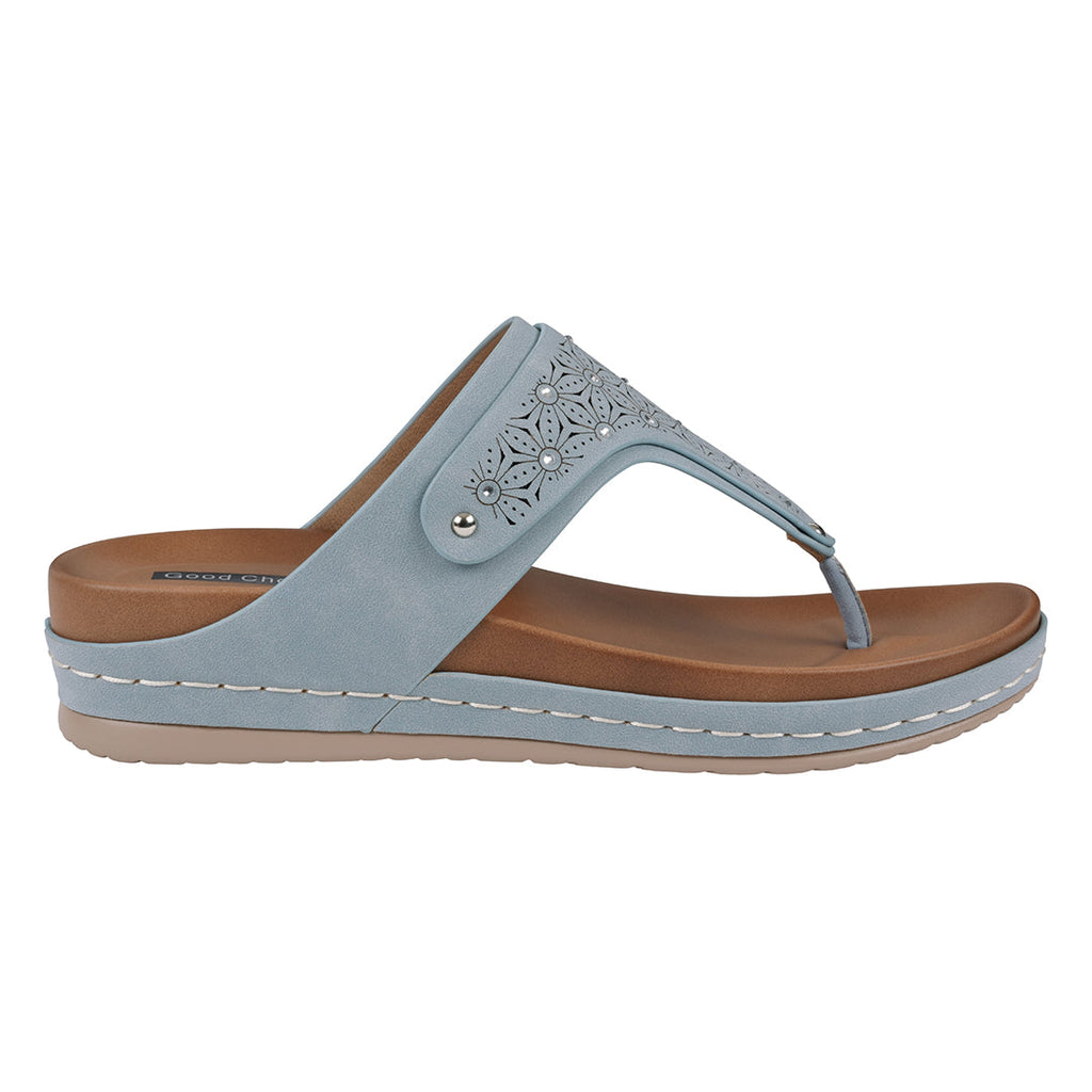 Women's Royal Blue Thong Wedge Sandals Laser Cut Comfort Shoe - Image 2