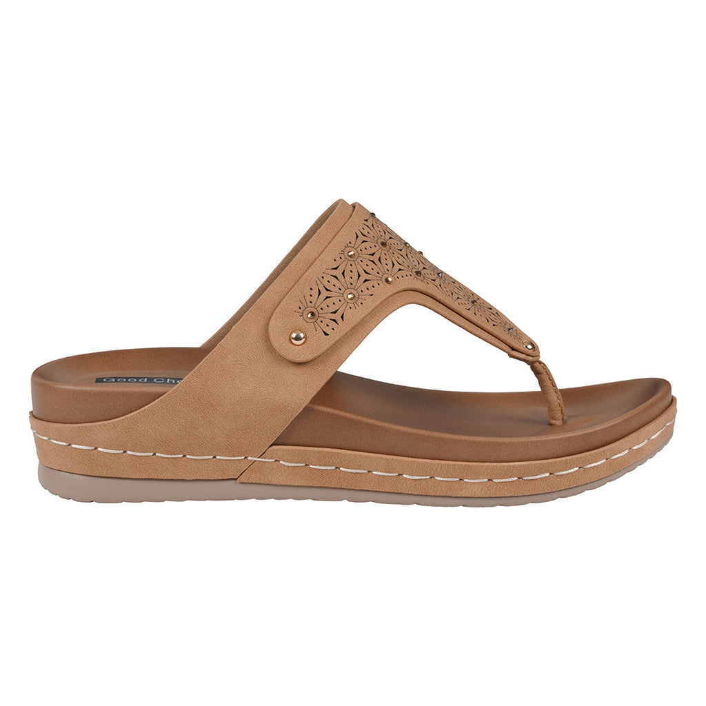 Women's Tani Laser-Cut Thong Wedge Sandals in Tan - Image 3