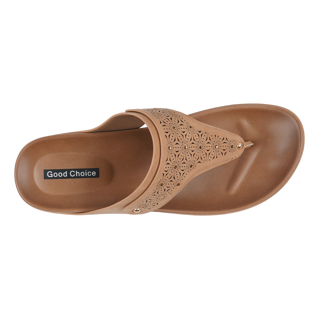 Women's Tani Laser-Cut Thong Wedge Sandals in Tan - Image 2