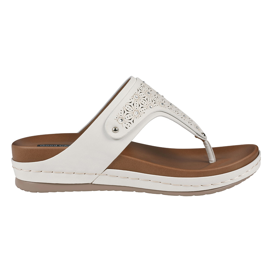 Women's White Tani Laser-Cut Thong Wedge Sandals - Image 2