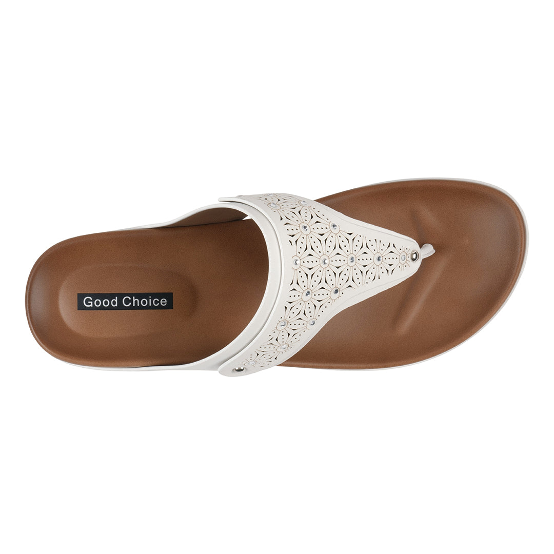Women's White Tani Laser-Cut Thong Wedge Sandals - Image 3