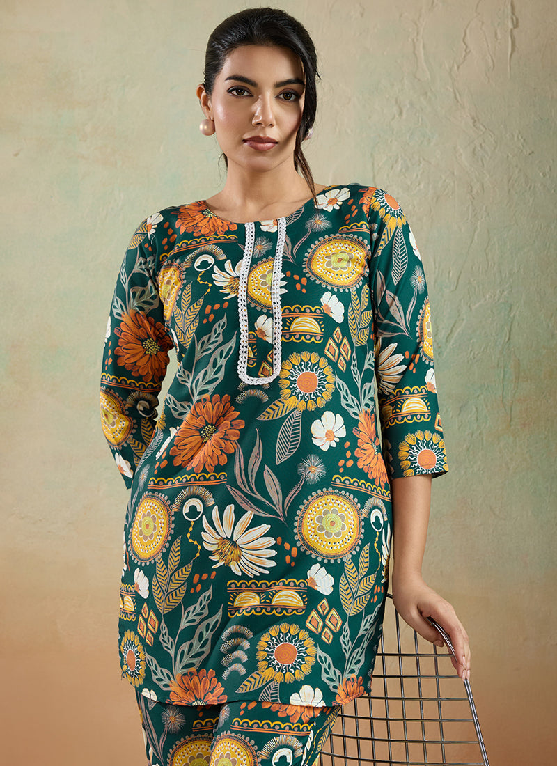 Green Printed Cotton Rayon Co-Ord Set