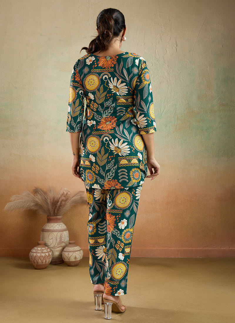 Green Printed Cotton Rayon Co-Ord Set