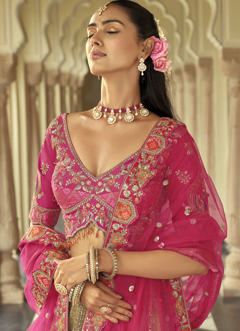 Beige Silk Embroidered Lehenga Choli with Art Mirror Work