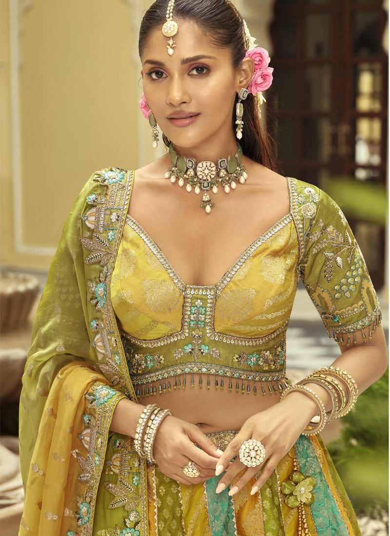 Yellow Silk Lehenga Choli with Heavy Embroidery and Mirror Work
