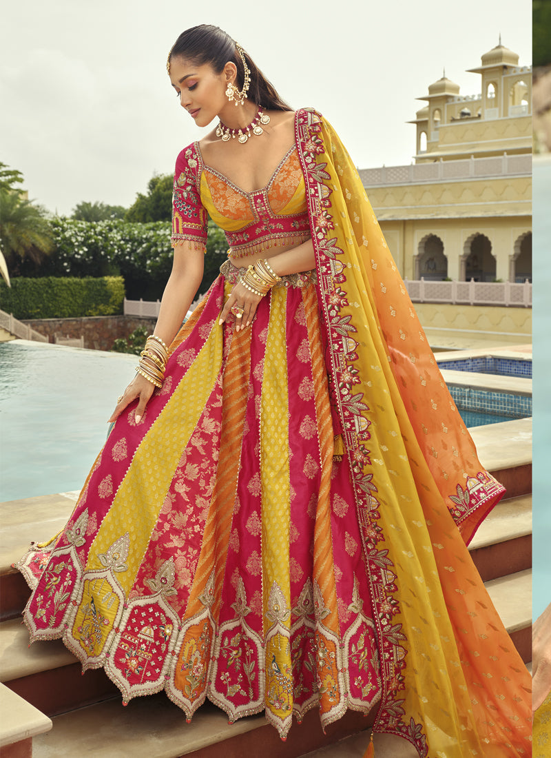 Multi Color Silk Lehenga Choli with Art Mirror Work & Embroidery