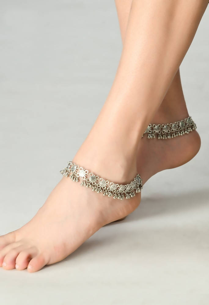 Oxidised Silver Bridal Anklets – Intricate Traditional Design