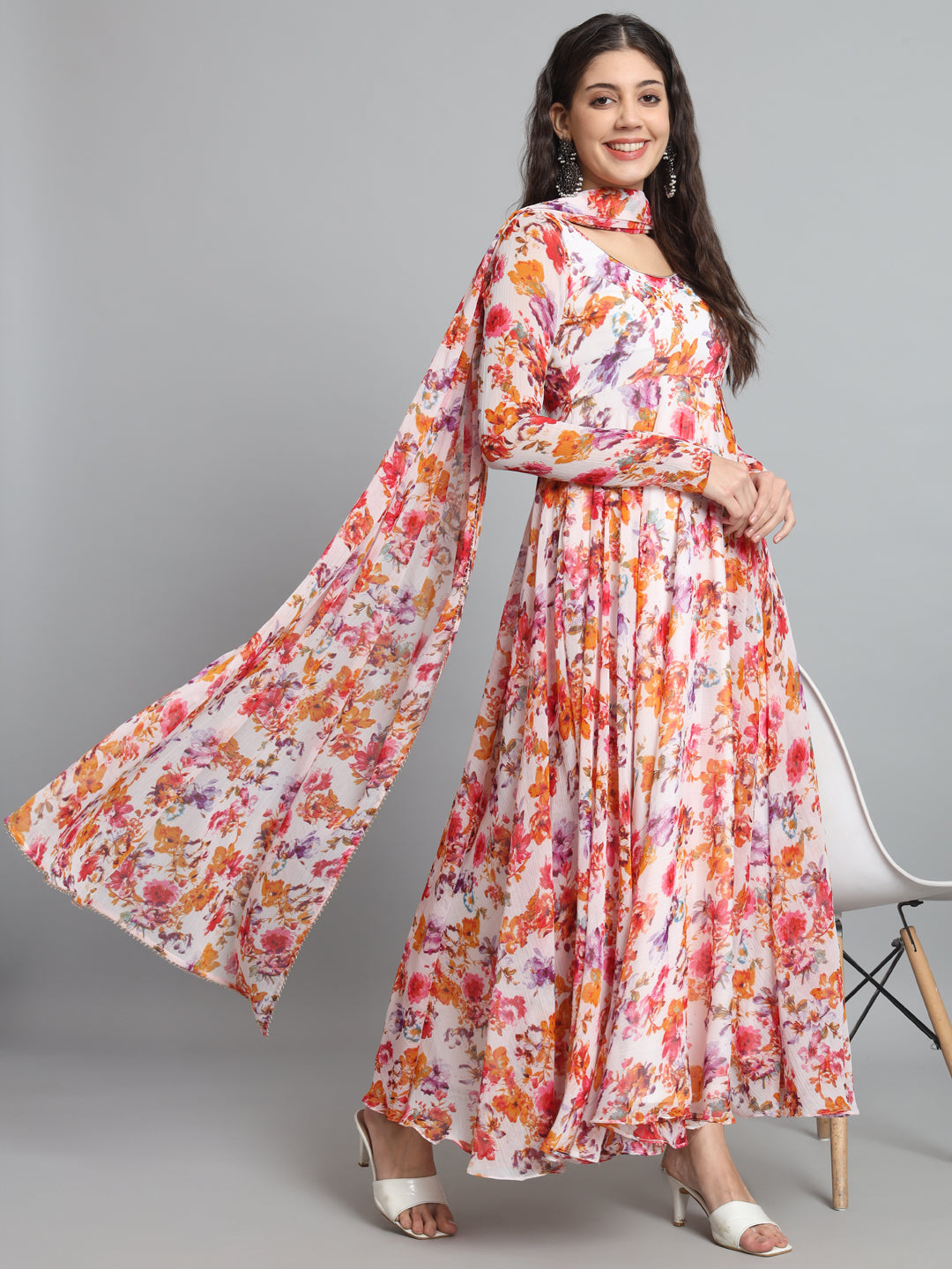 Fab Fashion Tiny Red Floral Gota Anarkali